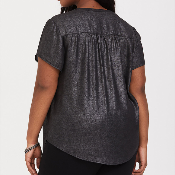 Torrid Button Front Black Foil Harper Blouse - Picture 7 of 7